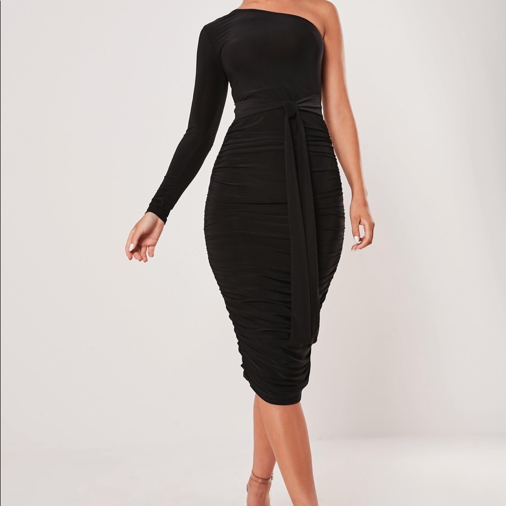 Missguided One shoulder black dress.